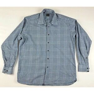 IKE Behar New York Mens Sz L Long Sleeve Plaid Button up‎ Shirt Blue Gray Casual